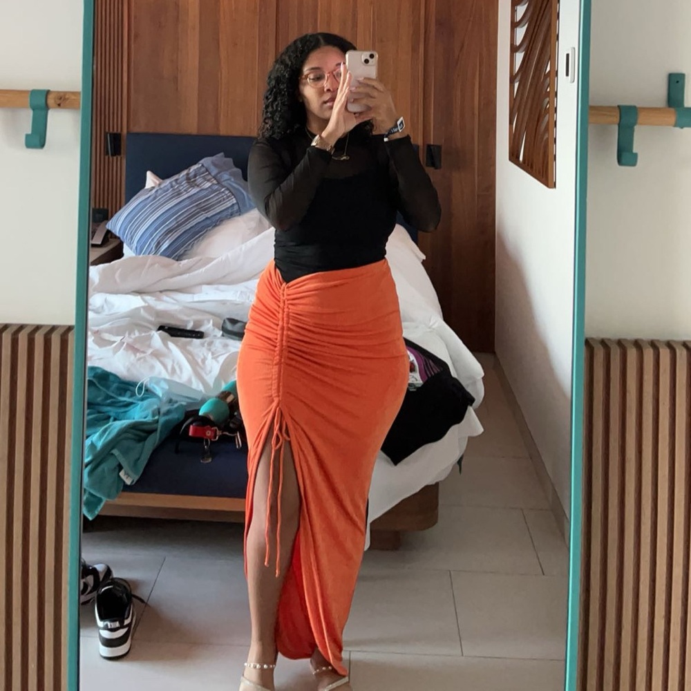 JLUXLABEL Orange Hanna Slinky Skirt - M